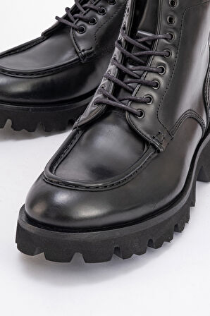 Erkek Kalın Taban Bağcıklı Fermuarlı Casual Bot Gerçek Deri MC 20235 SİYAH