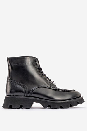 Erkek Kalın Taban Bağcıklı Fermuarlı Casual Bot Gerçek Deri MC 20235 SİYAH