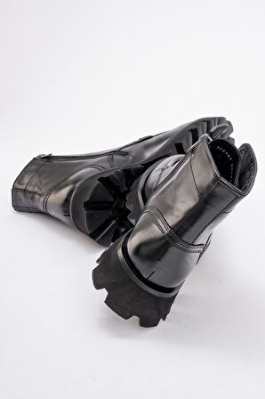 Erkek Kalın Taban Bağcıklı Fermuarlı Casual Bot Gerçek Deri MC 20235 SİYAH