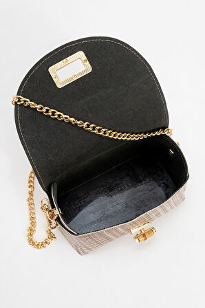 DERİCLUB Katy Kadın Uzun Zincir Askılı Mini Omuz Çantası Gerçek Deri BEJ/KAHVE