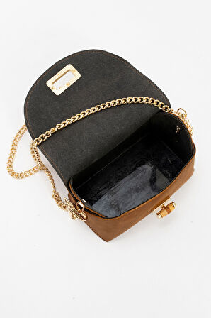 DERİCLUB Katy Kadın Uzun Zincir Askılı Mini Omuz Çantası Gerçek Deri KAHVE/BRONZ