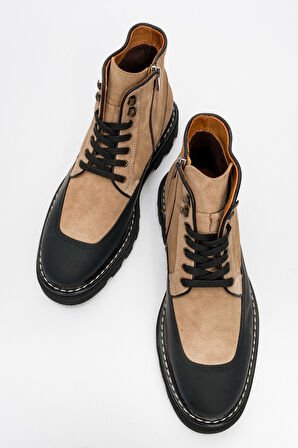 Erkek Kalın Taban Bağcıklı Fermuarlı Casual Bot Gerçek Deri MC 20293 VİZON