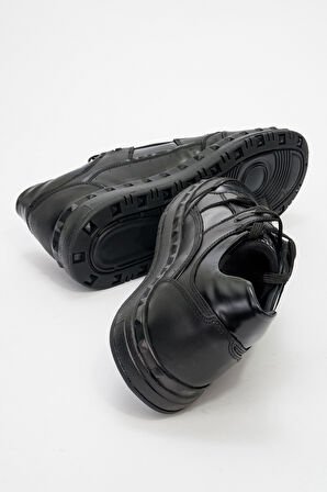 Erkek Kalın Taban Bağcıklı Comfort Casual Ayakkabı Gerçek Deri MC 20398 SİYAH
