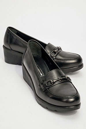 Kadın Dolgu Topuk Comfort Ayakkabı Gerçek Deri BR 44300 SİYAH