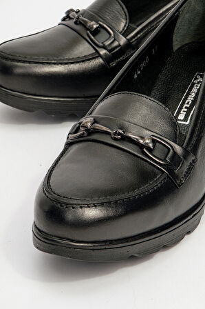 Kadın Dolgu Topuk Comfort Ayakkabı Gerçek Deri BR 44300 SİYAH