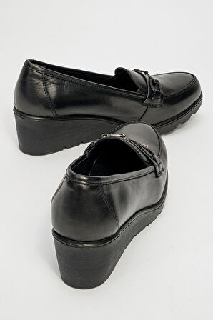 Kadın Dolgu Topuk Comfort Ayakkabı Gerçek Deri BR 44300 SİYAH