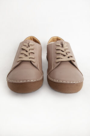 Kadın Comfort Lastik Bağcıklı Spor Günlük Ayakkabı Gerçek Deri BR 44186 VİZON