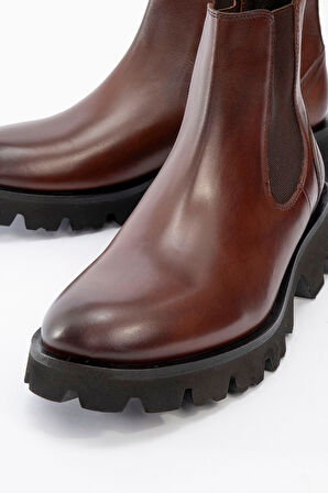 Erkek Kalın Taban Esnek Yan Bantlı Chelsea Bot Gerçek Deri MC 20285 KAHVERENGİ