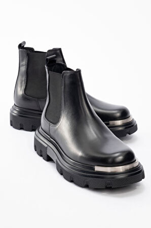 Erkek Kalın Taban Casual Chelsea Bot Gerçek Deri MC 20013 SİYAH