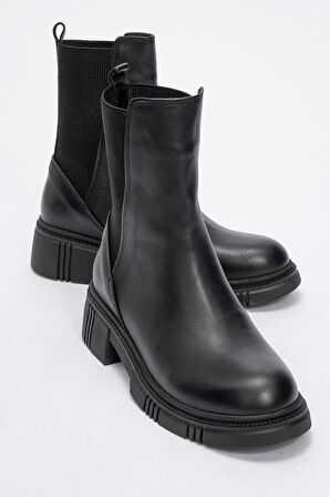 Kadın Kalın Taban Casual Chelsea Bot Gerçek Deri RC 37301 SİYAH