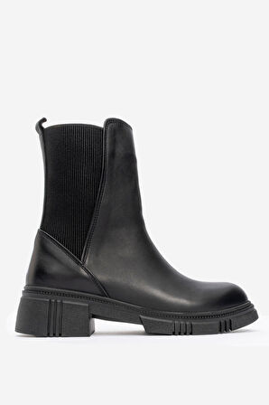 Kadın Kalın Taban Casual Chelsea Bot Gerçek Deri RC 37301 SİYAH