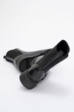 Kadın Kalın Taban Casual Chelsea Bot Gerçek Deri RC 37301 SİYAH