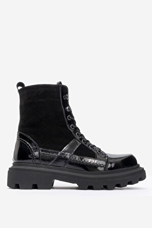 DERİCLUB Kadın Kalın Taban Fermuarlı Casual Bot Gerçek Deri RC 38805 RUGAN SİYAH