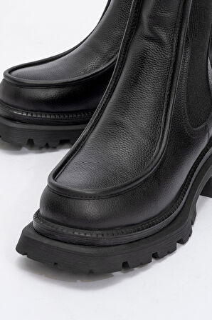 Kadın Kalın Taban Casual Chelsea Bot Gerçek Deri RC 37509 SİYAH