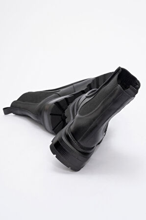 Kadın Kalın Taban Casual Chelsea Bot Gerçek Deri RC 37509 SİYAH