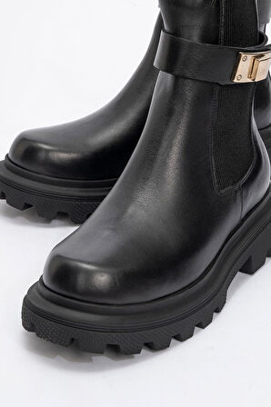 Kadın Kalın Taban Casual Chelsea Bot Gerçek Deri RC 38802 SİYAH