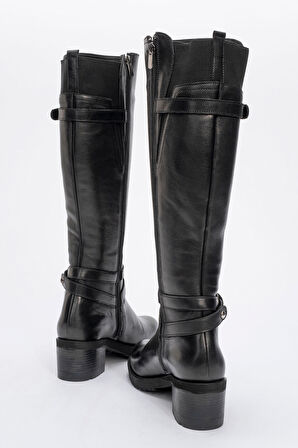 Kadın Yüksek Topuklu Fermuarlı Çizme Gerçek Deri BR 08029 SİYAH