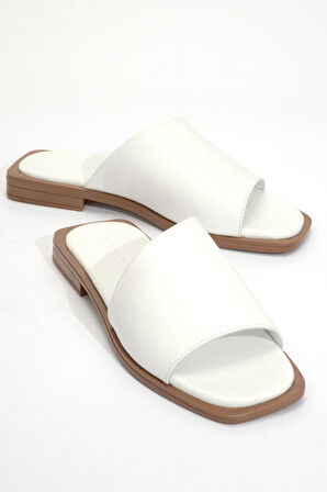 Kadın Bantlı Gerçek Deri Terlik ZY 8011 BEYAZ