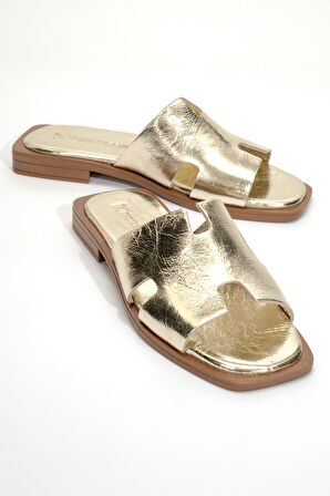 Kadın Bantlı Gerçek Deri Terlik ZY 8012 DORE