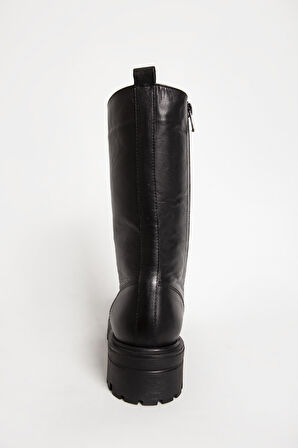 Kadın Postal Kalın Tabanlı Fermuarlı Günlük Bot Gerçek Deri BR 66159 SİYAH