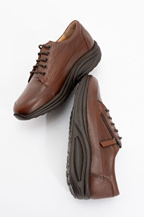 Kadın Dolgu Topuklu Bağcıklı Günlük Ayakkabı Gerçek Deri BR 44343 TABA