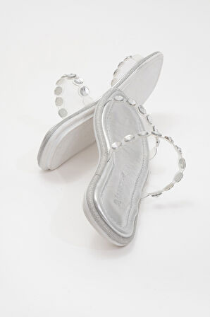 Kadın Şeffaf Taş Bantlı Şık Terlik Gerçek Deri ZY 8082 LAME