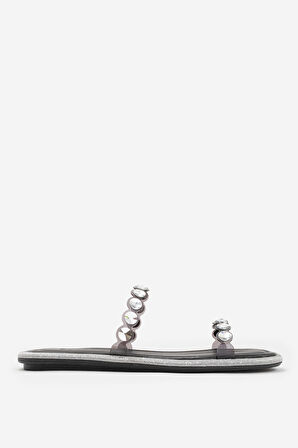 Kadın Şeffaf Taş Bantlı Şık Terlik Gerçek Deri ZY 8082 SİYAH