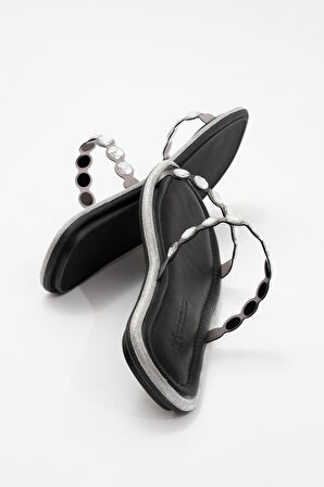 Kadın Şeffaf Taş Bantlı Şık Terlik Gerçek Deri ZY 8082 SİYAH