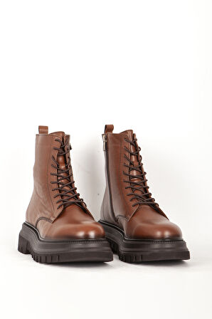 DERİCLUB Kadın Kalın Tabanlı Bağcıklı Günlük Bot Gerçek Deri BR 66357 TABA