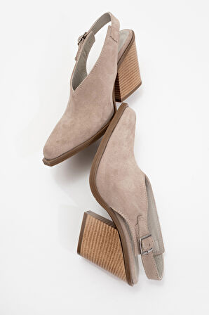 DERİCLUB Kadın Sivri Burun Topuklu Western Sandalet ZY 8040 VİZON