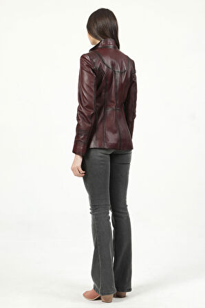 DERİCLUB Mistral Kadın Kapüşonlu Hakiki Deri Kaban BORDO