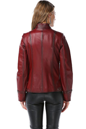 DERİCLUB YB2043 Gerçek Deri  Kadın Mont ÖK.BORDO