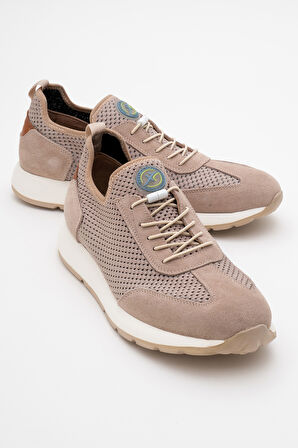 DERİCLUB Erkek Esnek Taban Fileli Comfort Ayakkabı Gerçek Deri CR 2677 BEJ