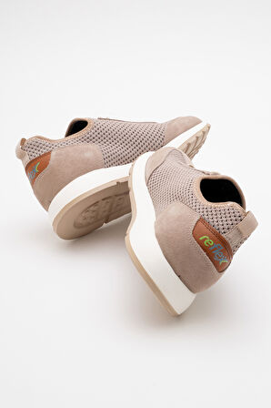 DERİCLUB Erkek Esnek Taban Fileli Comfort Ayakkabı Gerçek Deri CR 2677 BEJ