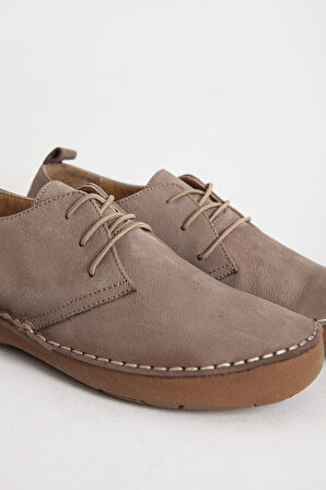 DERİCLUB Kadın Comfort Bağcıklı Günlük Ayakkabı Gerçek Deri BR 44184 VİZON