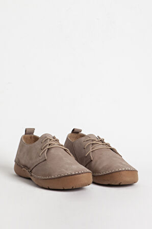 DERİCLUB Kadın Comfort Bağcıklı Günlük Ayakkabı Gerçek Deri BR 44184 VİZON