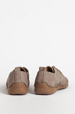 DERİCLUB Kadın Comfort Bağcıklı Günlük Ayakkabı Gerçek Deri BR 44184 VİZON