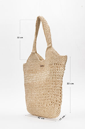 DERİCLUB Kadın Hasır El Yapımı Omuz Çantası  ZY 25004 BEJ