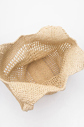 DERİCLUB Kadın Hasır El Yapımı Omuz Çantası  ZY 25004 BEJ