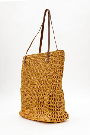 DERİCLUB Kadın Hasır El Yapımı Omuz Çantası  ZY 25002 KAHVERENGİ