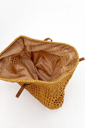 DERİCLUB Kadın Hasır El Yapımı Omuz Çantası  ZY 25002 KAHVERENGİ