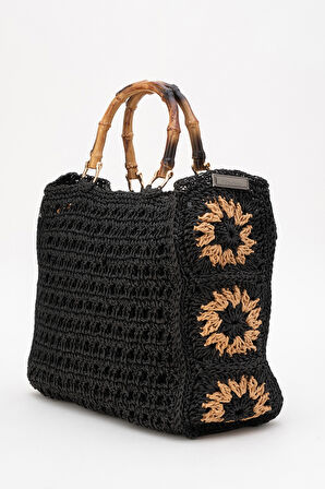 Kadın Hasır Handmade Bohem Kol Çantası  ZY 25020 SİYAH