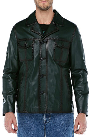 Hector Erkek Hakiki Deri Spor Ceket YEŞİL