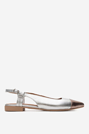 Kadın Sivri Burun Açık Topuk Babet Gerçek Deri FR 259713 GÜMÜŞ