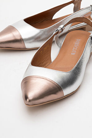 Kadın Sivri Burun Açık Topuk Babet Gerçek Deri FR 259713 GÜMÜŞ