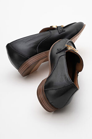 Kadın Tokalı Rahat Taban Babet Ayakkabı Gerçek Deri FR 258254 SİYAH