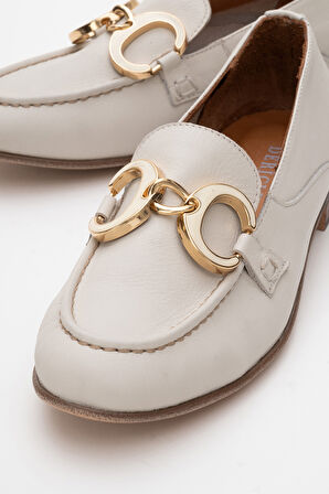 Kadın Tokalı Rahat Taban Babet Ayakkabı Gerçek Deri FR 258254 BEJ