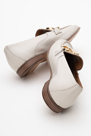 Kadın Tokalı Rahat Taban Babet Ayakkabı Gerçek Deri FR 258254 BEJ