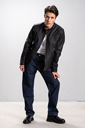 DERİCLUB Faenza Erkek Hakim Yaka Slimfit Gerçek Deri Mont SİYAH