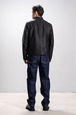 DERİCLUB Faenza Erkek Hakim Yaka Slimfit Gerçek Deri Mont SİYAH